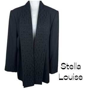 Stella Louise Black Beaded Long Jacket Coat Size 18W